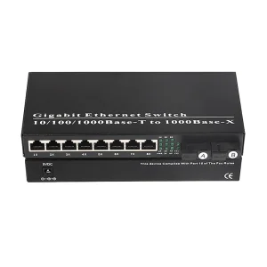 Fiber Optical Media Converter Self-adaptive 10/100/1000Mbps FTTH 2 SC to 8 RJ45 SM Single Fiber 20km