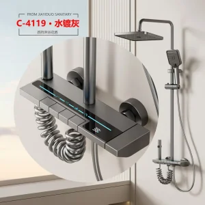 Shower Set Gray Bathroom Digital Display Faucet Shower System Set Bathtub Hot and Cold 4 Functions Tap Shower Set