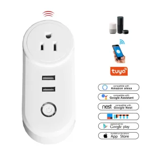 Casa Inteligente 10A Tomada Inteligente Tuya WiFi com Controle Remoto por Voz Branca e 2 Soquete de Energia USB