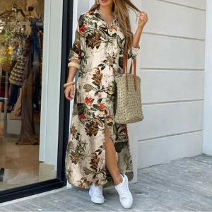 Vestido de camisa de mujer de manga larga