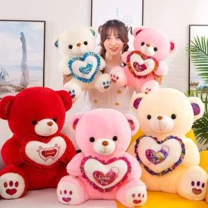 Valentine Teddy Bear Plush - Custom Heart Love Design, Soft Stuffed Animal Gift for Girlfriend