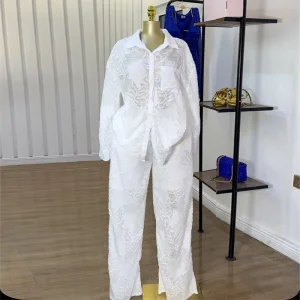 Latest Design Women's Set 2025 Summer New Sweet Fresh Lapel Pocket Long Sleeve Shirt High Waist Straight Pants Two-piece Set