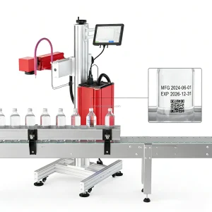 High Speed Flying CO2 Laser Marking Machine for Coding Date on Pet Glasses Bottle and Paper Package Laser Marker