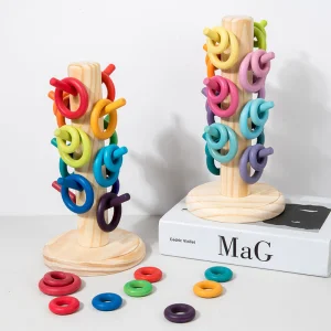 Montessori Children's Wooden Rainbow Color Sorting Rings Tree Game Educational Cognitive Sensory Learning Toys for Kids