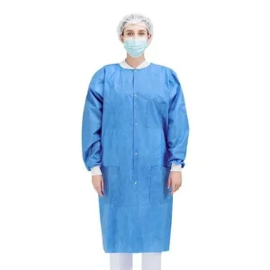 Waterproof Standard Reinforced Disposable Surgical Non Woven Waterproof Lab Coat with Single Collar