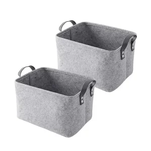 Custom Foldable Felt Storage Basket Laundry Hamper with PU Leather Handles for Clothing, Magazine, Toys Shelf Basket Storage Basket Factory, Companies
