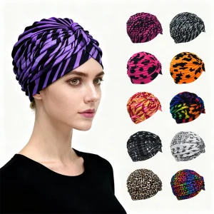 Wholesale Women Knotted Flower Pattern Print Headwrap Turban Hats African Headscarf Bonnet Hijab Turban