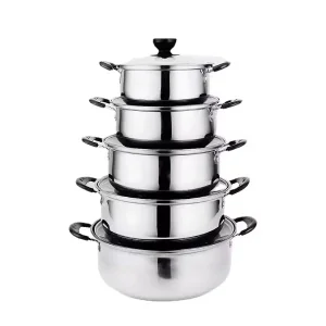 12-Piece Modern Sustainable Stainless Steel Cookware Set Glass Cover Oven Dishwasher Safe Gas Induction Ready Includes Milk Pot