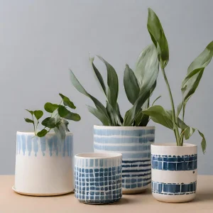 Wholesale Customizable Blue Decal Ceramic Pots