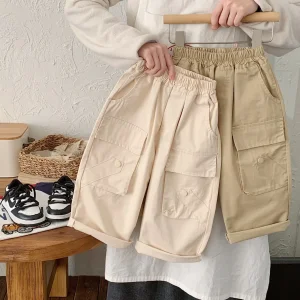 Kids Cotton Cargo Pants Elastic Waist