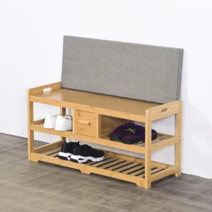 Eco-Friendly Polish Bamboo 2-Tier Entryway Bench