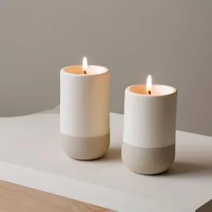 Two-Tone Matte White Ceramic Candle Holders Set of 2