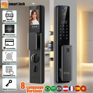 Biometric Digital Cerradura Inteligente 3D Facial Recognition Fingerprint Tuya APP Remote Control Smart Door Lock