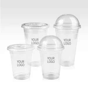 Econewleaf Custom Printed Disposable Compostable PLA Cups 12oz Clear Dome Flat Lid for Beverages Cocktails Tea Smoothie Events