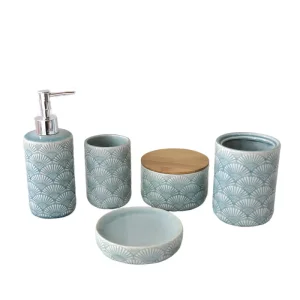 OEM Light Blue-Green Fan-Pattern Ceramic Bathroom 5-Piece Set Factory, Products
