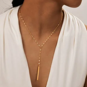 18K Gold Plated Stainless Steel Bar Tassel Necklace
