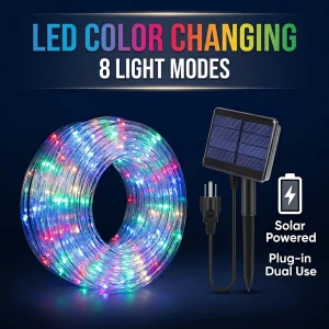 Solar Plug Dual Power IP65 Waterproof LED Rope Lights RGB Color Changing 8 Modes Clear PVC Tube 10m 20m Garden Patio