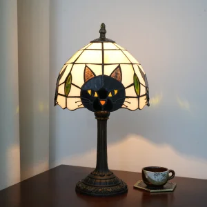 Tiffany Style Cute Black cat Desk Lamp Vintage