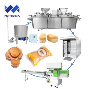 Ligne De Production De Muffin Semi-Industrial Bakery Tiny Sponge Cake Pie Production Machine Full Line of Cake Oven