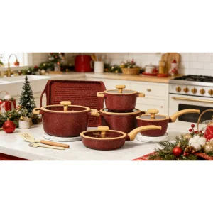 Houston Professional Festive Red Ceramic Cookware Set