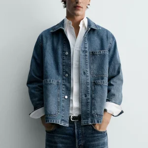 Men's Outdoor Jacket Custom Printed Logo Wholesale Street Style Loose Fit Embroidered Vintage Cotton Denim Jacket With Pockets