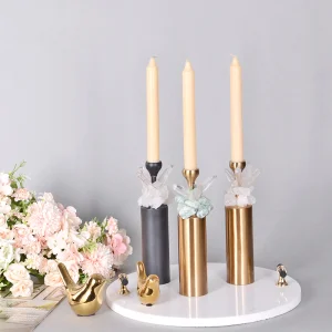 Gold Metal Crystal Candle Holders