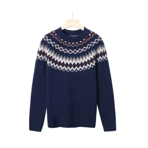 Knitwear Manufacturer Custom Logo Long Sleeve Jumper Men's Knitted Pullover Woolen Men Jacquard Sweater for Winter