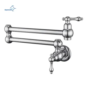 Aquacubic Cupc Certified Solid Brass Pot Filler Faucet Wall Mount Pot Filler Chrome Finish Folding Kitchen Faucet