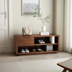 Solid Wood Shoe Bench Modern Minimalist Entryway &amp; Hotel Bench with Storage for Two People Lightweight Design