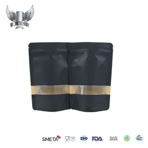 Black Kraft Paper Stand-up Zipper Pouch with Window in Stock