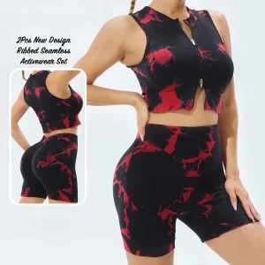 Conjunto de Roupas de Ginástica Fitness com Padrão Tie Dye em Alta
