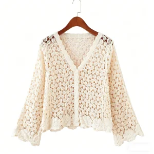 Boho Embroidered Crochet Knit Vintage Cardigan