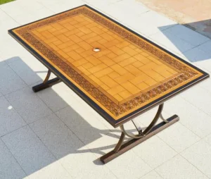 Rectangular Shaped Tile Top BBQ Grill Inserted Aluminum Cast Patio Table