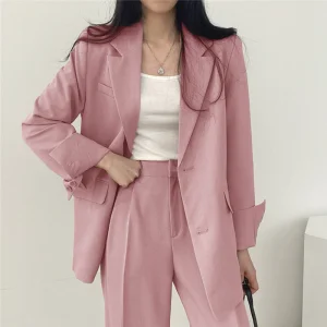 2026 Women's Pink Button Design Suit Set
