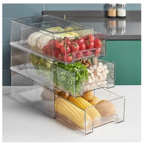 Large Capacity Transparent Refrigerator Drawer Organizer for Fruits and Vegetables