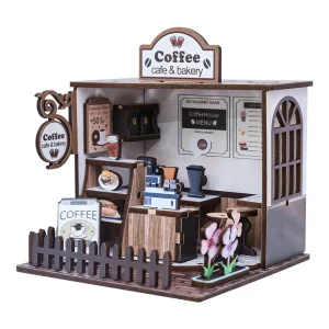 Cross-border New Diy Cabin Coffee House 3D Wooden Assembled Doll House Original Handmade Miniature House 12x12x4cm for Ages 14+