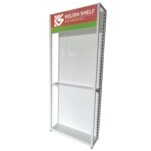 Reinforced Metal Pegboard Display Stand With Advertising Panel for Tools and Accessories Retail Display Shelf for Hardware Store
