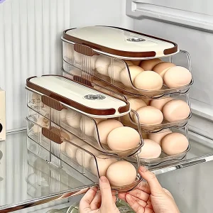 Automatic Rolling Polypropylene Stackable Egg Container with Handle for Egg Organization