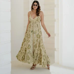 Ocean Blue Vortex Print Halter Midi Gown Boho Cut Summer Party Dress Refined Open Back Turquoise Exotic Vacation Apparel Natural