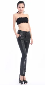 Calças Skinny de Couro Brilhante para Mulheres