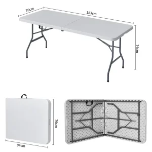 6FT Adjustable Plastic Waterproof Wholesale Multipurpose Lightweight Compact White HDPE Outdoor Garden Portable Space-Saving Furniture Folding Foldable Table