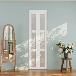 3 Lite White Primed Solid Wood MDF Interior Bifold Glass Doors