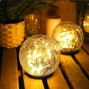 OEM Cracked Glass Ball Waterproof Warm White LED Garden Solar Ball Light