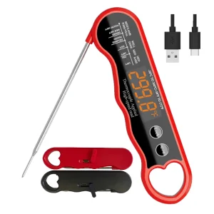 0.6s Ultra-fast Rechargeable Digital Meat Thermometer with 304ss Probe Foldable Waterproof LED Screen Display Food BBQ Grill Use