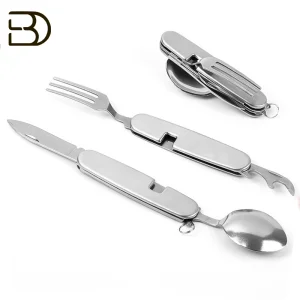 4-in-1 Multitool Camping Utensil Flatware Set Detachable Spoon Fork Knife Combo Mess Kit with Carrying Pouch