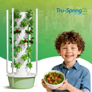 5 Layer Vertical Hydroponic Tower With LED Grow Light Soilless Gardening System With CE Standards