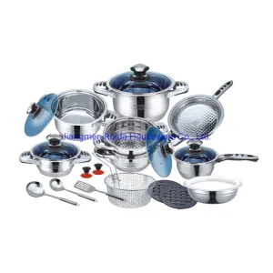 Cookware Production Line with Thermor and Induction Bottom 24PCS Stainless Steel Cookware Cooking Pot Sets