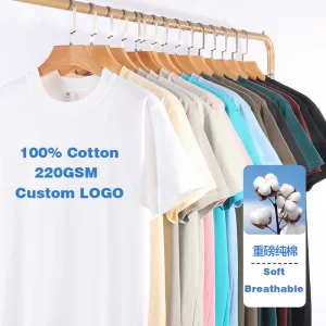1688 China Custom Printing Logo 220GSM 100% Cotton Basic T-Shirt Wholesale High Quality Streetwear Oversized Boxy Fit Blank T Shirt