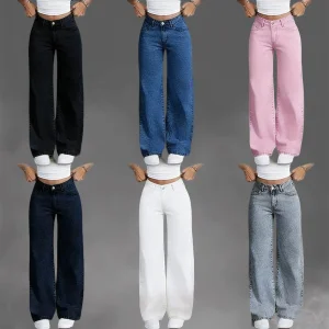 High Waisted Wide Leg Denim Jeans