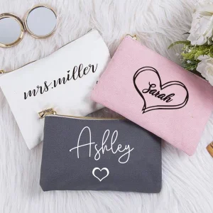 Customized Zipper Makeup Bag Eco-Friendly Cotton Canvas Accessory Pouch Double Sided Cosmetic Bag